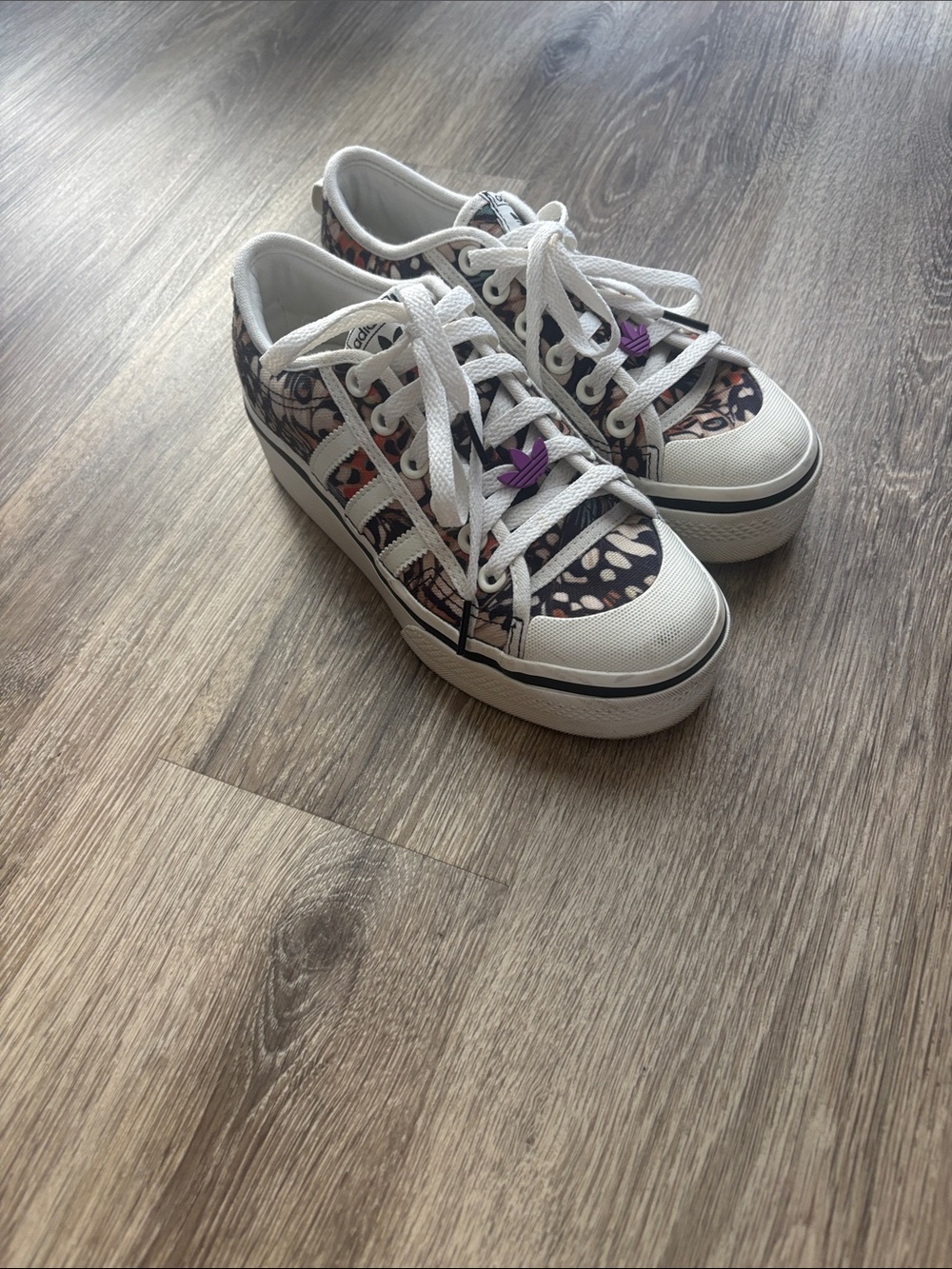 adidas White Platform Sneakers with Floral Print